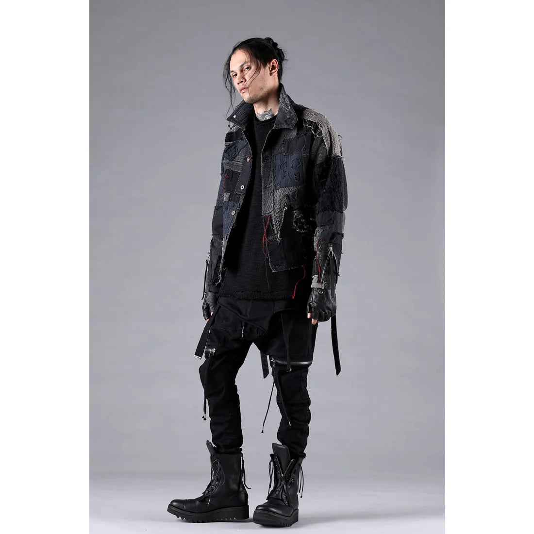 Black Crust Damage Repair Sashiko Jacquard Jacket