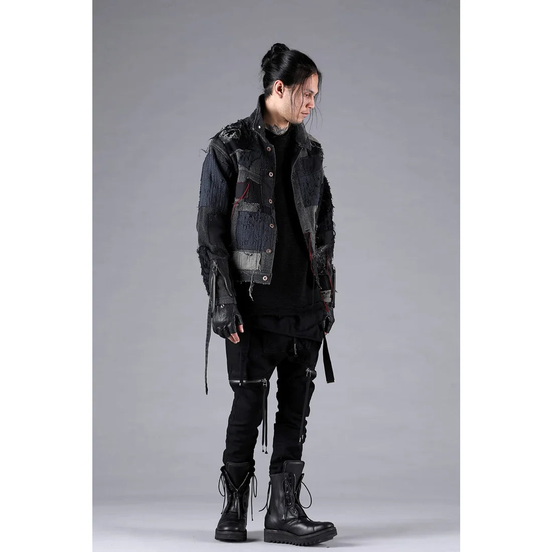 Black Crust Damage Repair Sashiko Jacquard Jacket