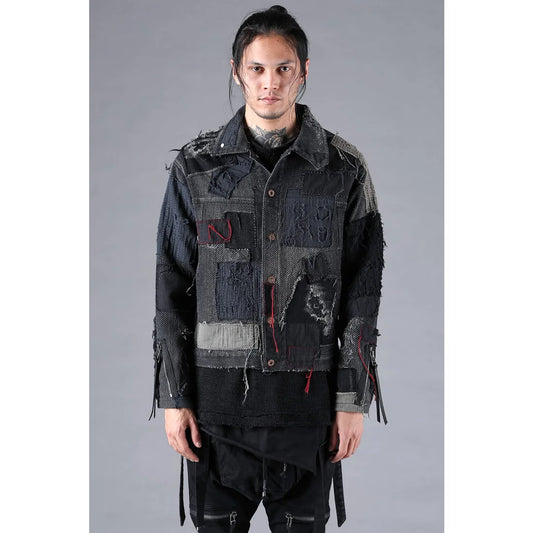 Black Crust Damage Repair Sashiko Jacquard Jacket