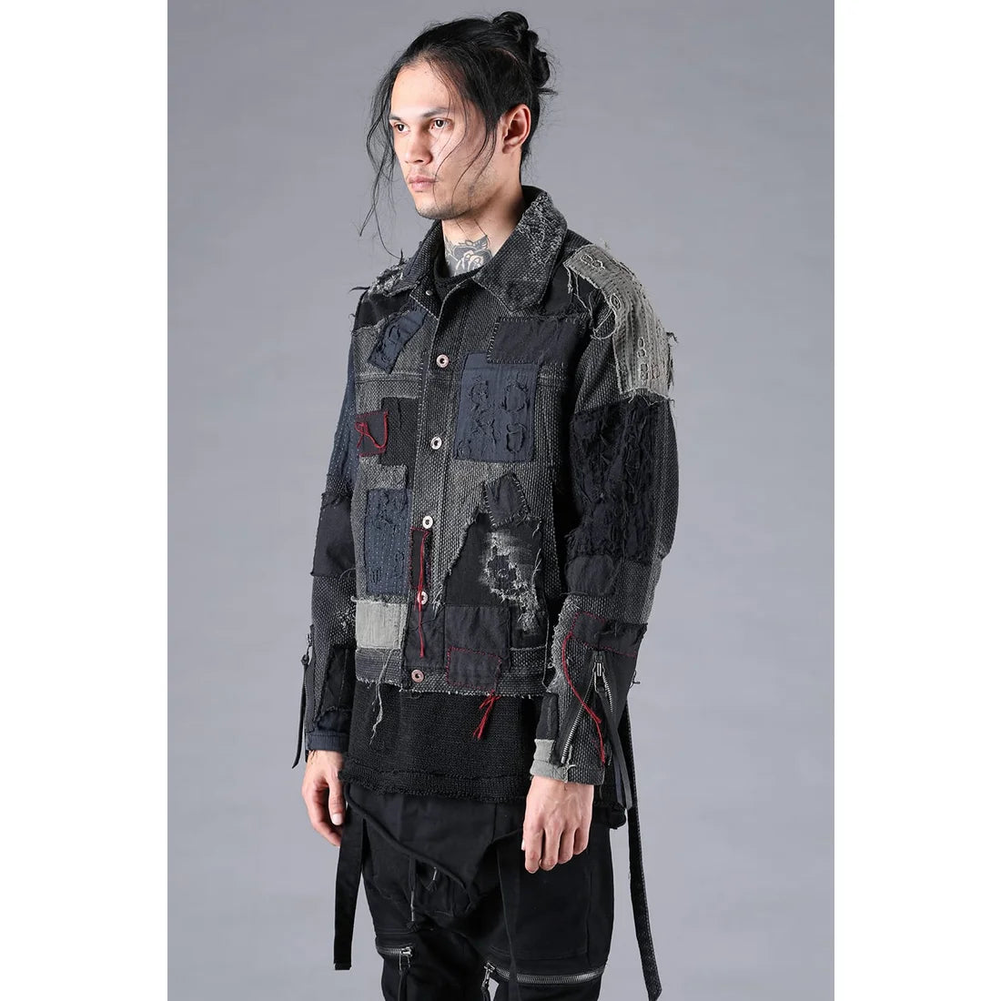 Black Crust Damage Repair Sashiko Jacquard Jacket