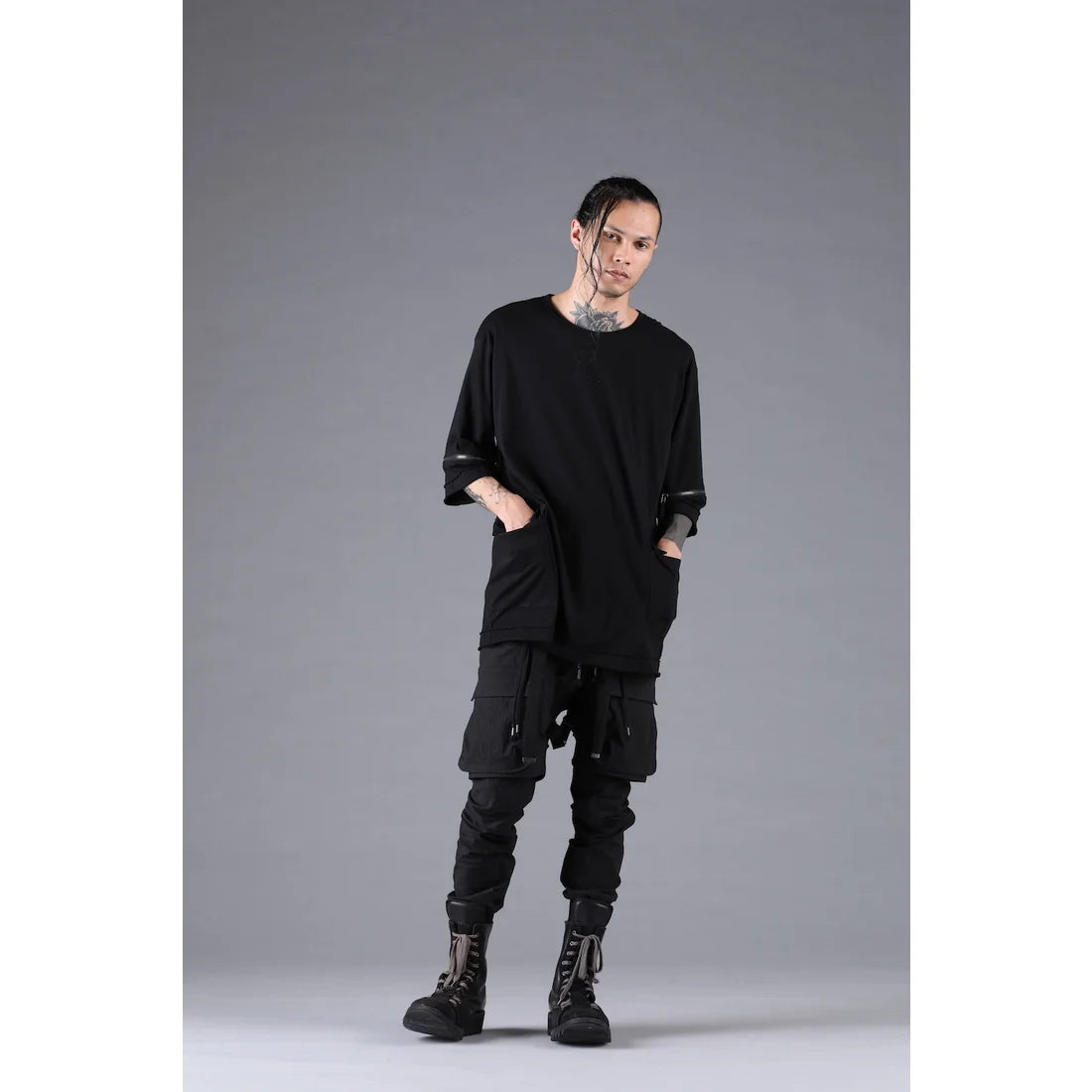 Black Ripstop Detachable Shorts Layered Cargo Jog Pants