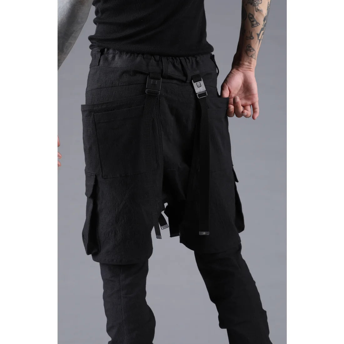 Black Ripstop Detachable Shorts Layered Cargo Jog Pants