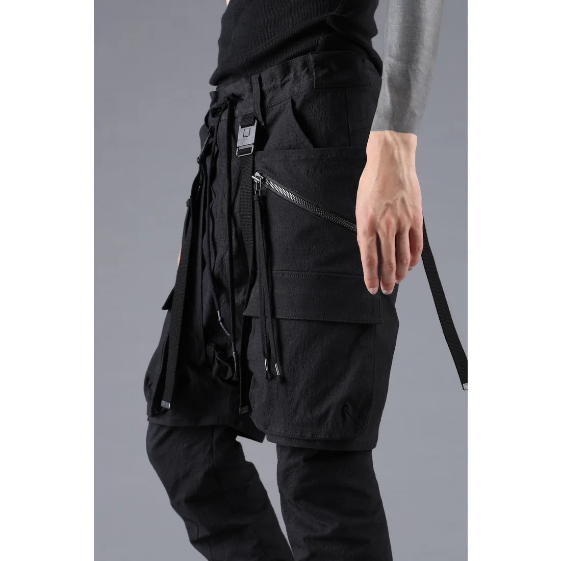 Black Ripstop Detachable Shorts Layered Cargo Jog Pants