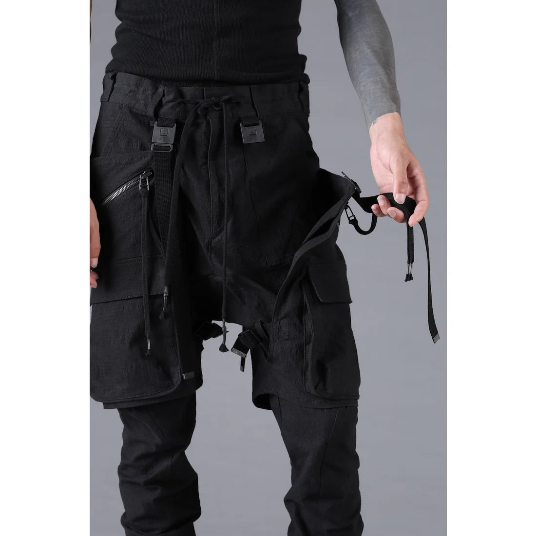 Black Ripstop Detachable Shorts Layered Cargo Jog Pants