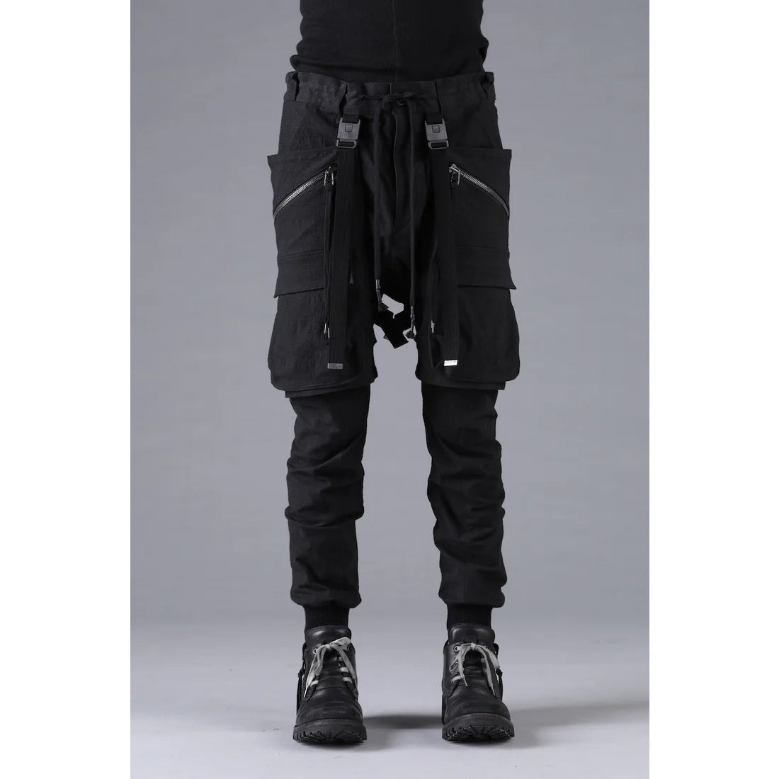 Black Ripstop Detachable Shorts Layered Cargo Jog Pants