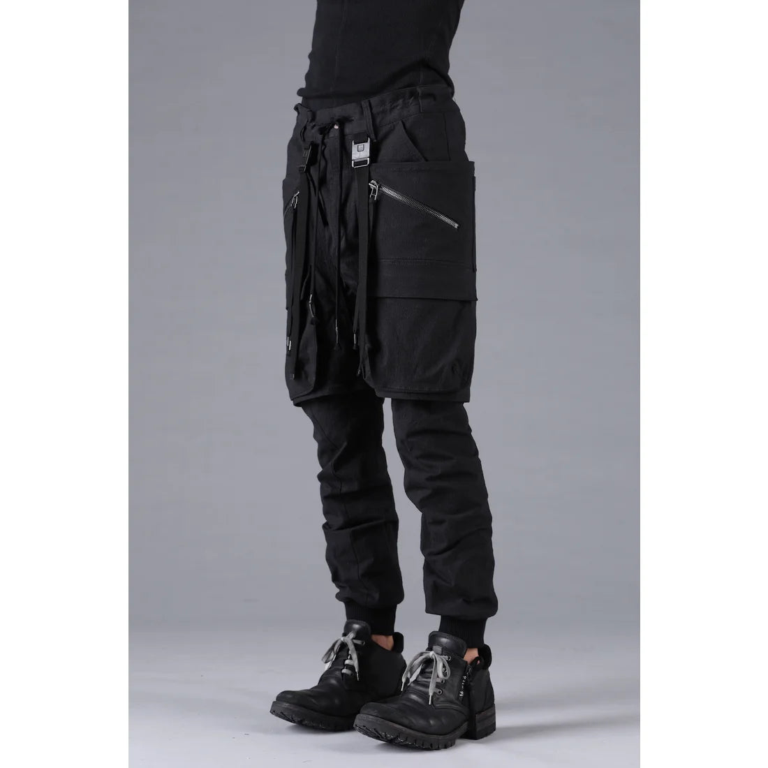 Black Ripstop Detachable Shorts Layered Cargo Jog Pants