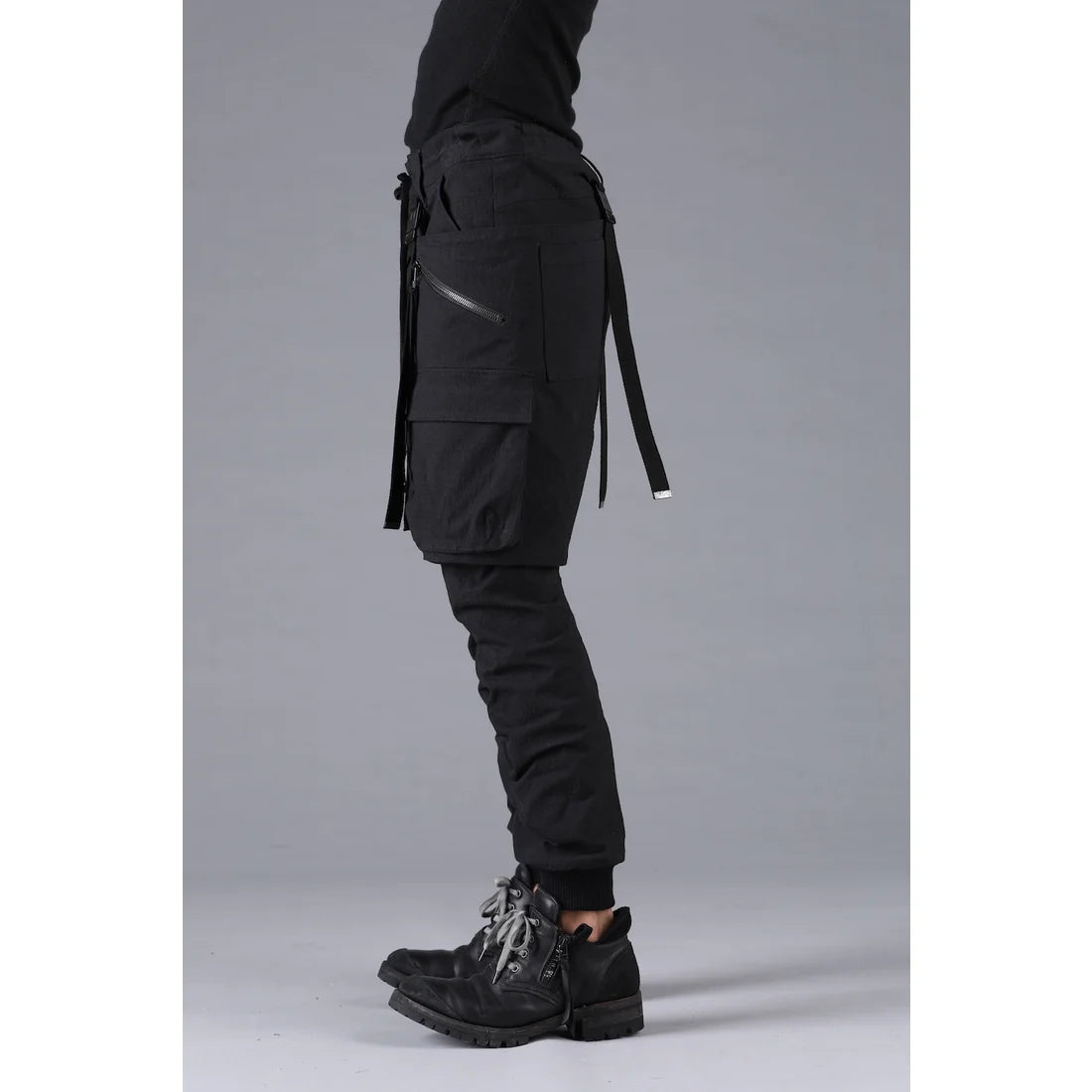 Black Ripstop Detachable Shorts Layered Cargo Jog Pants