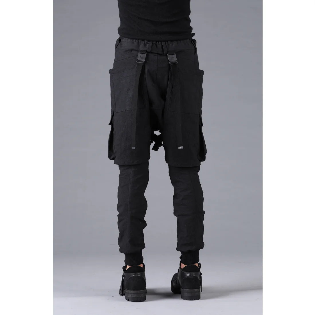 Black Ripstop Detachable Shorts Layered Cargo Jog Pants
