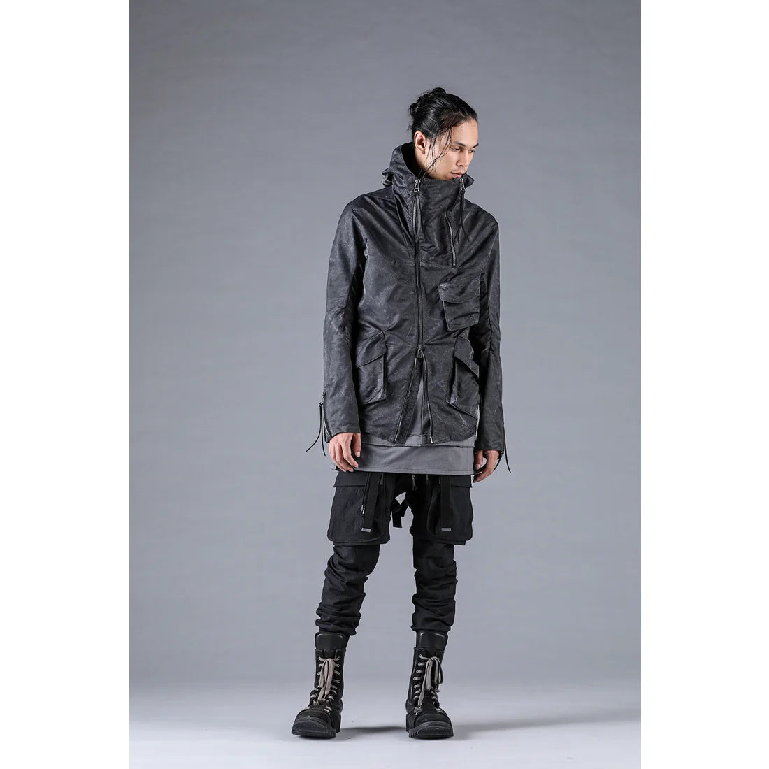 Black Ripstop Detachable Shorts Layered Cargo Jog Pants