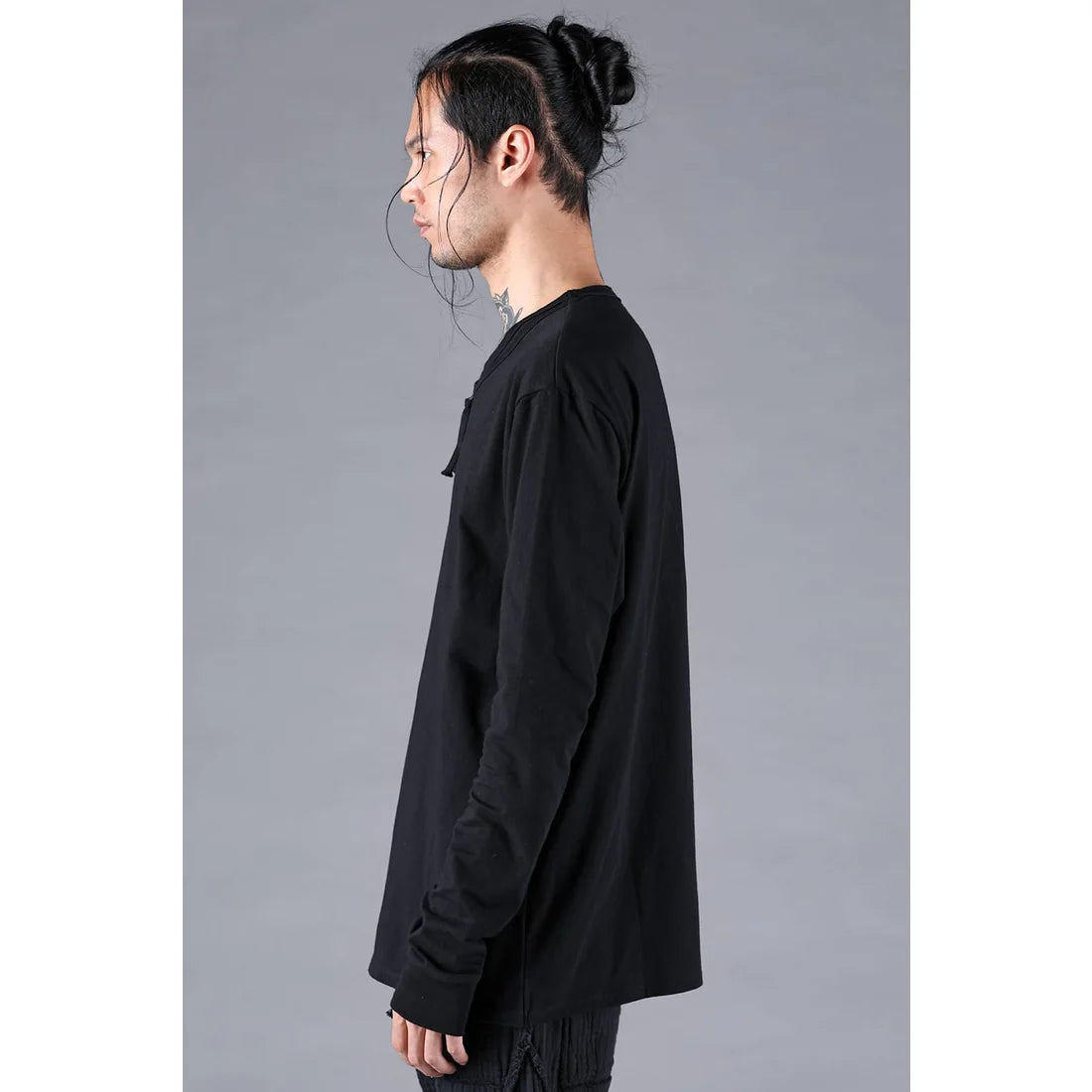 Black Soft Cotton Jersey Front Zipper Layered T-Shirt