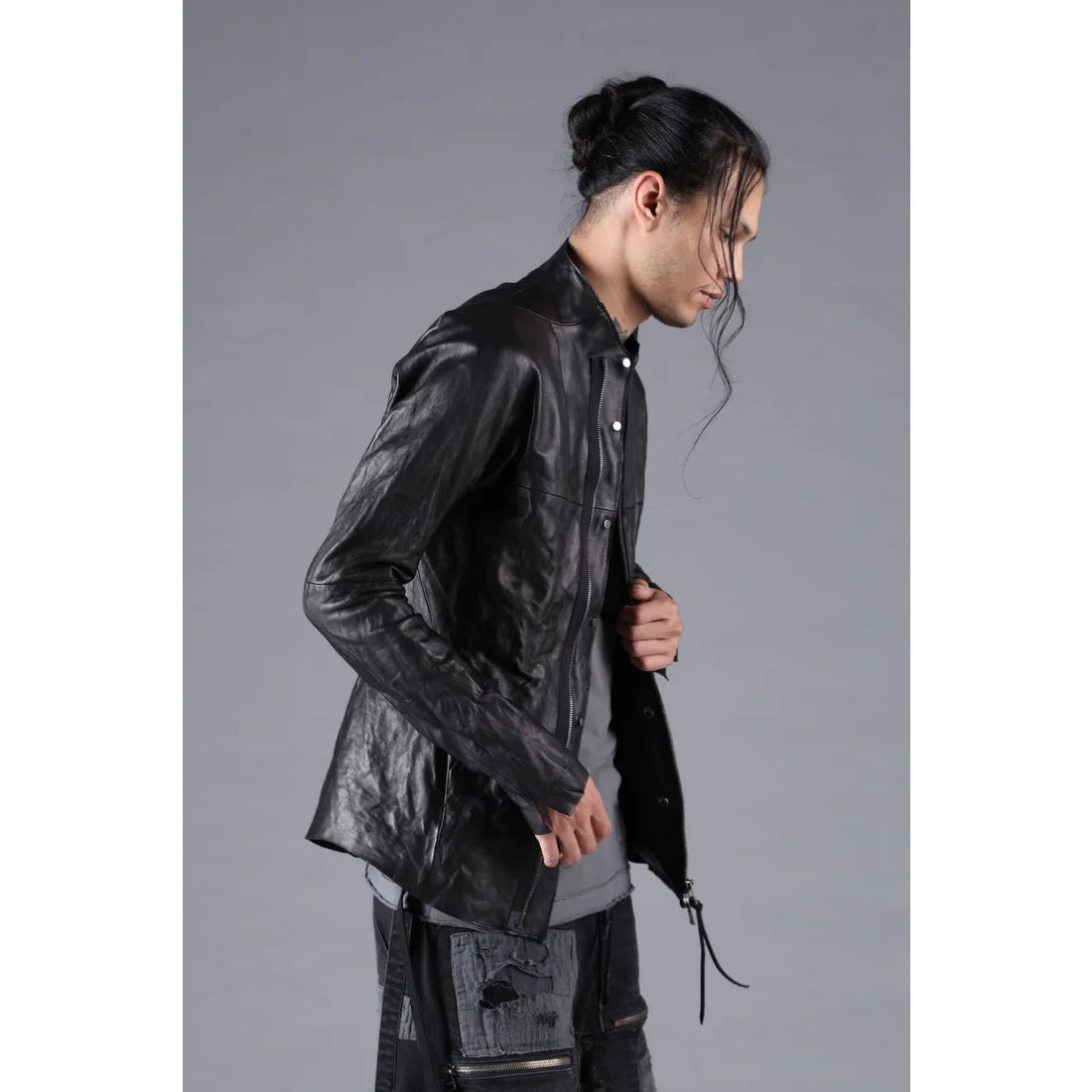 Black Horse Leather Bonding Leather Shirt Jacket