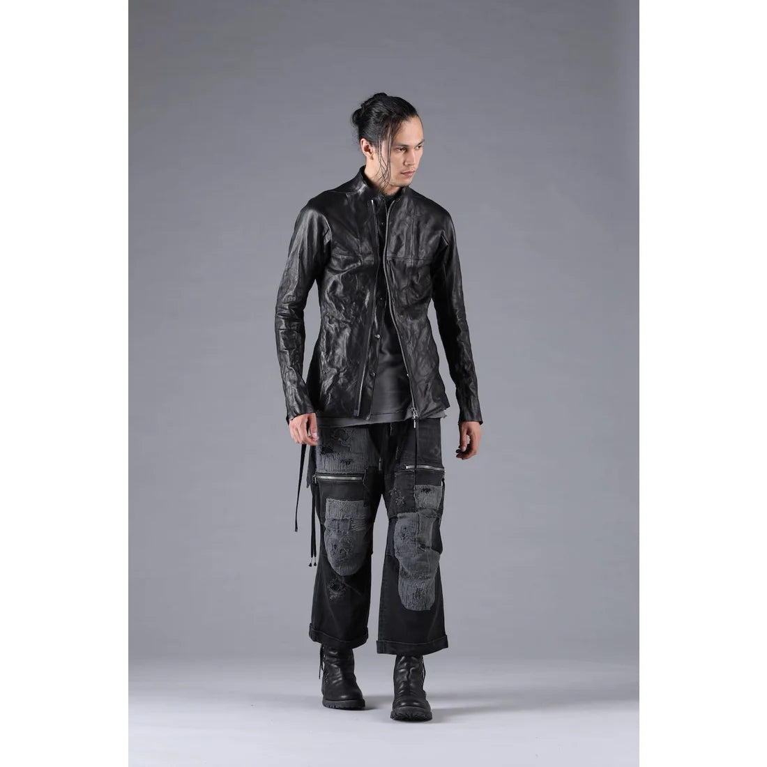 Black Horse Leather Bonding Leather Shirt Jacket