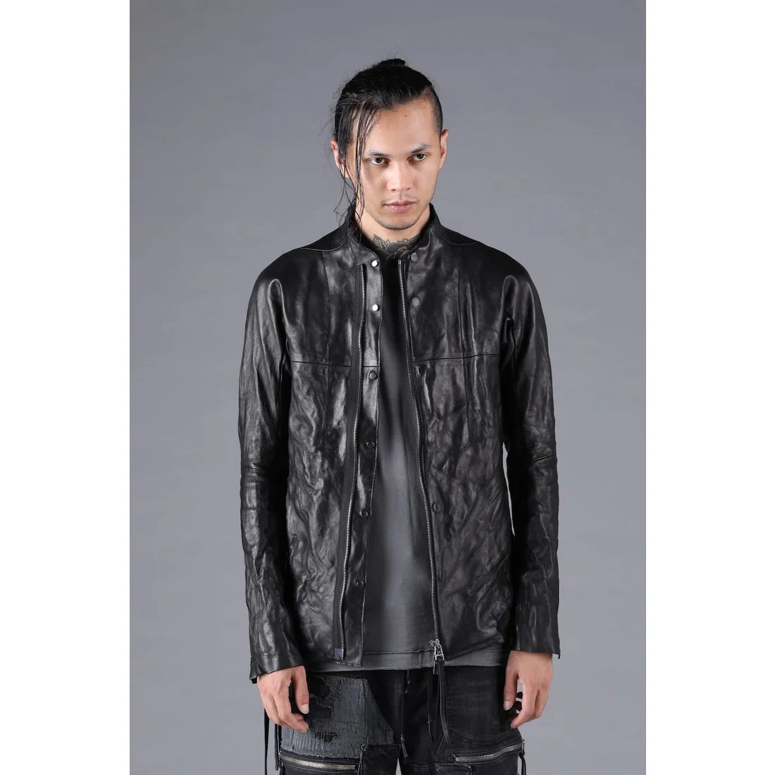 Black Horse Leather Bonding Leather Shirt Jacket