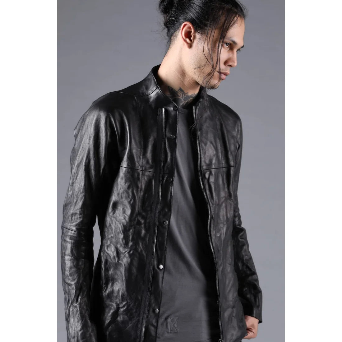 Black Horse Leather Bonding Leather Shirt Jacket