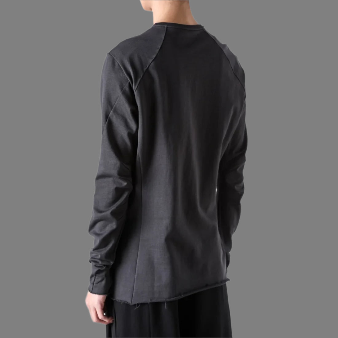 Charcoal Raw Edge Crewneck Raglan Cotton T-shirt