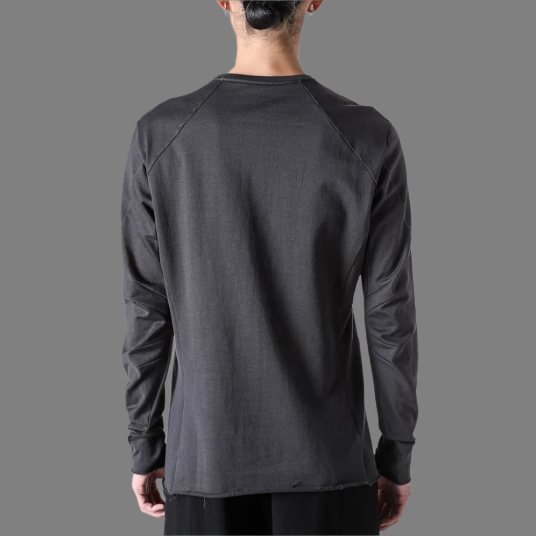 Charcoal Raw Edge Crewneck Raglan Cotton T-shirt