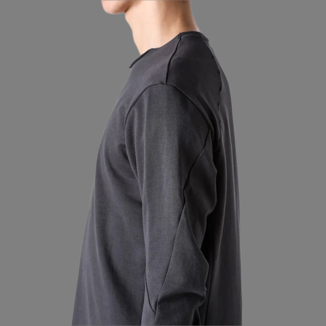 Charcoal Raw Edge Crewneck Raglan Cotton T-shirt
