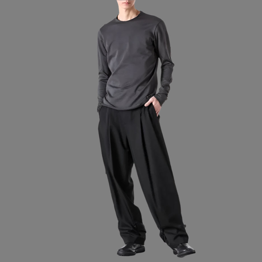 Charcoal Raw Edge Crewneck Raglan Cotton T-shirt
