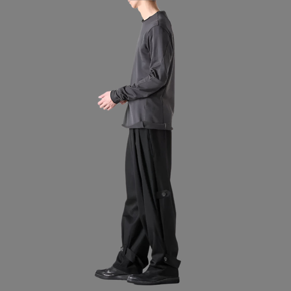 Charcoal Raw Edge Crewneck Raglan Cotton T-shirt