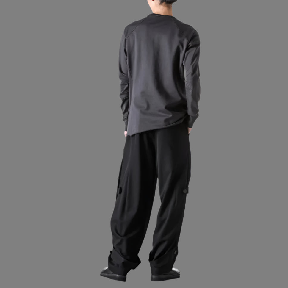 Charcoal Raw Edge Crewneck Raglan Cotton T-shirt