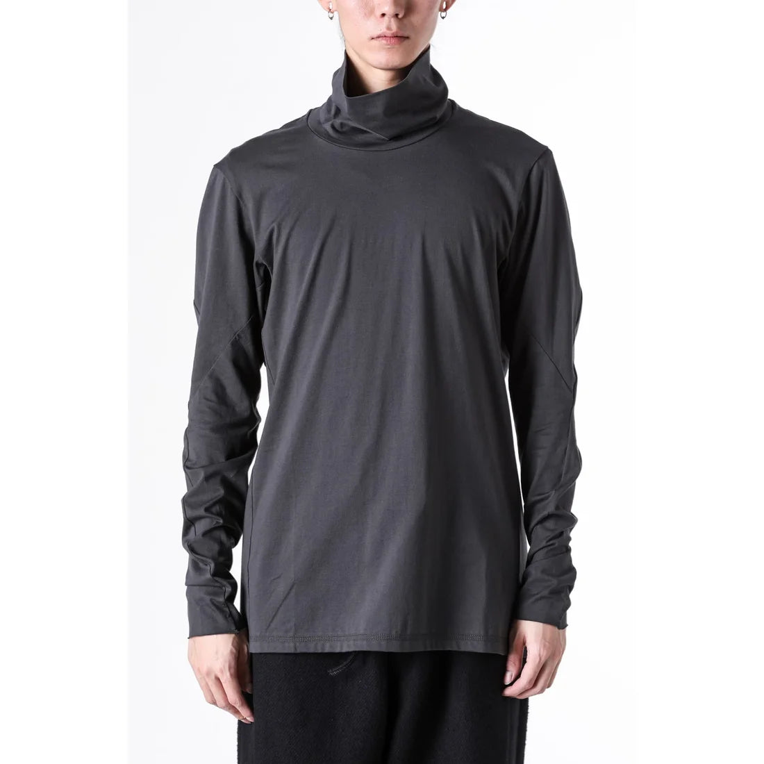 Khaki Grey Hi-neck Suvin Cotton T-shirt