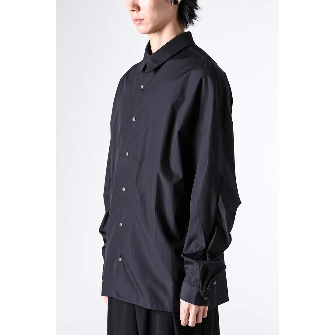 Black Suvin Cotton Snap Button Collared Shirt