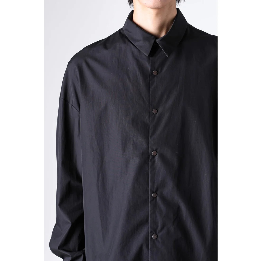 Black Suvin Cotton Snap Button Collared Shirt