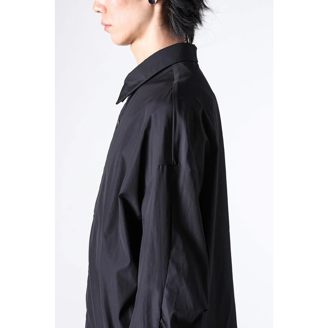 Black Suvin Cotton Snap Button Collared Shirt