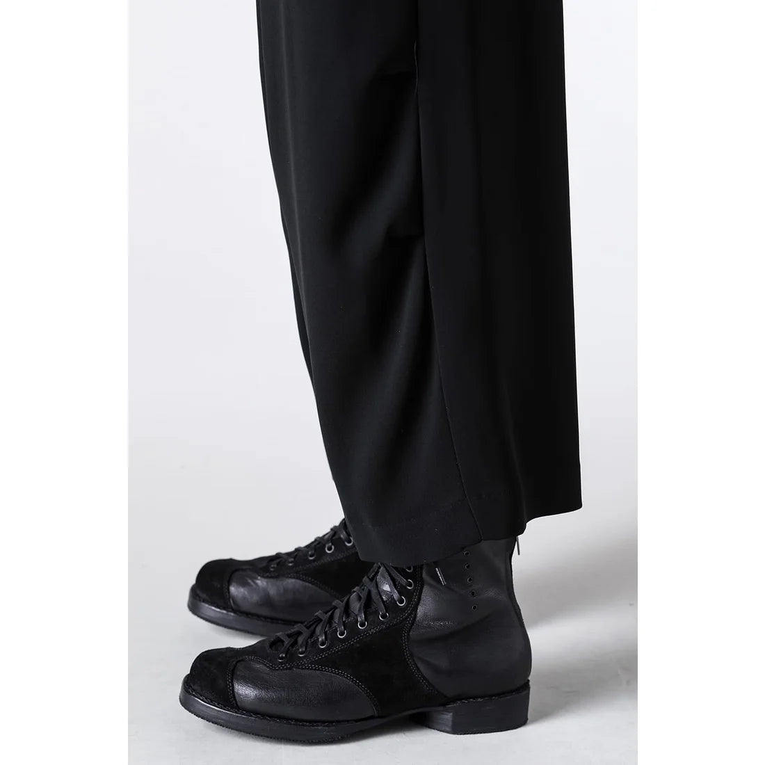 Black Baggy Cropped Leg Wool Pants