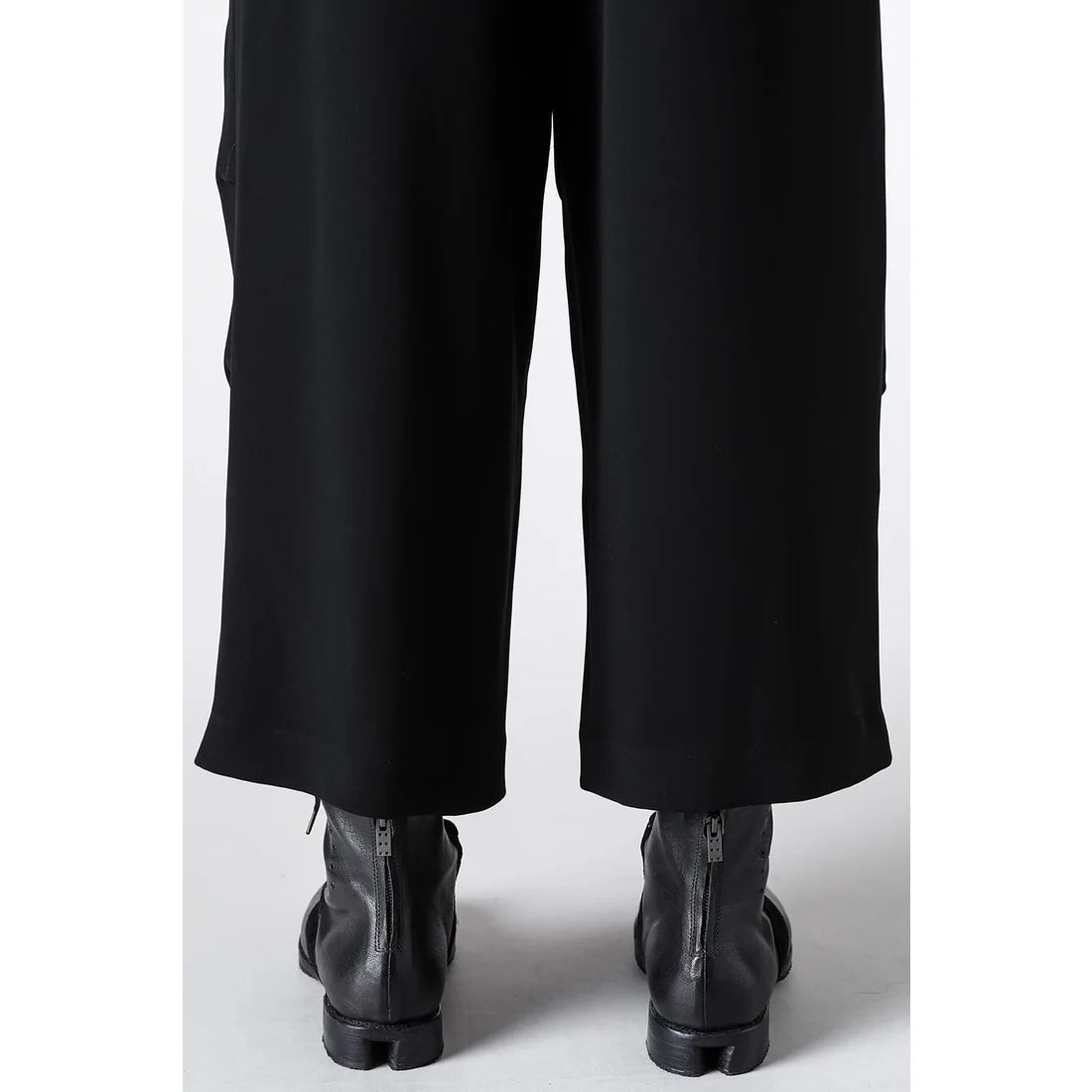 Black Baggy Cropped Leg Wool Pants