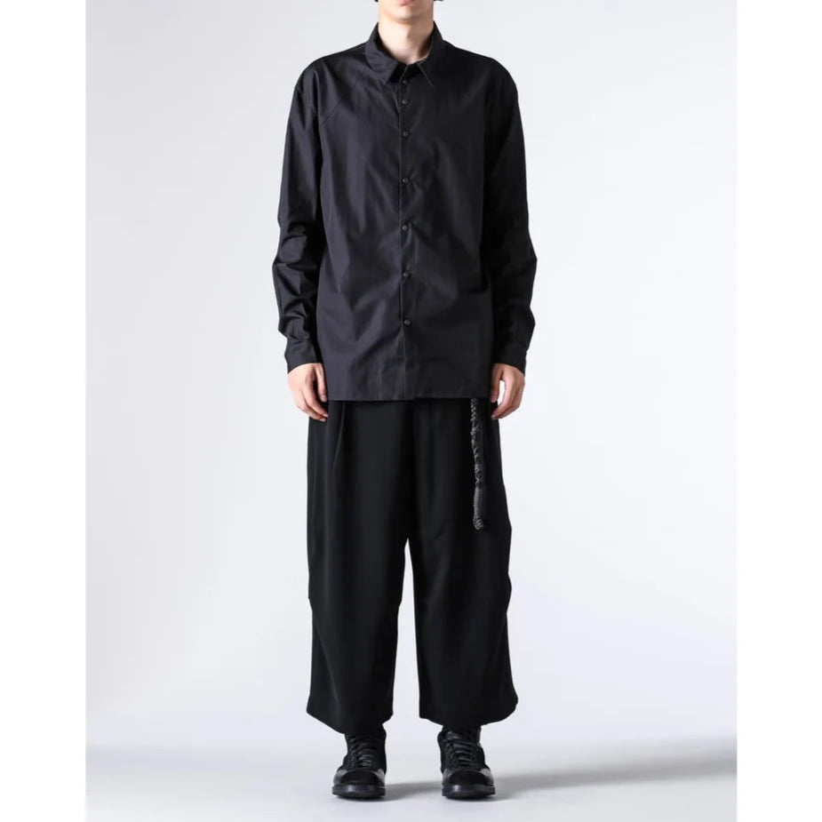 Black Baggy Cropped Leg Wool Pants