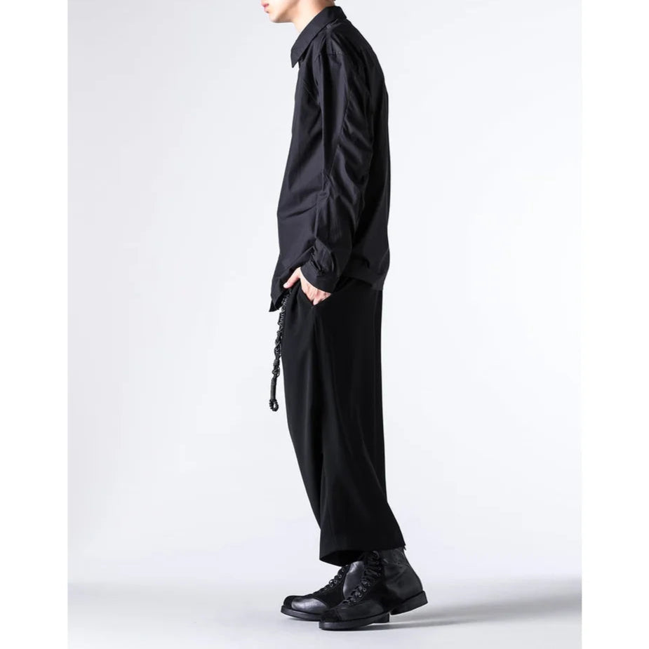 Black Baggy Cropped Leg Wool Pants