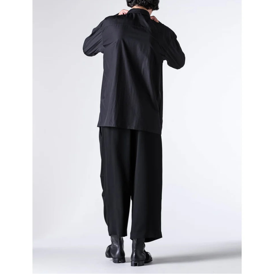 Black Baggy Cropped Leg Wool Pants