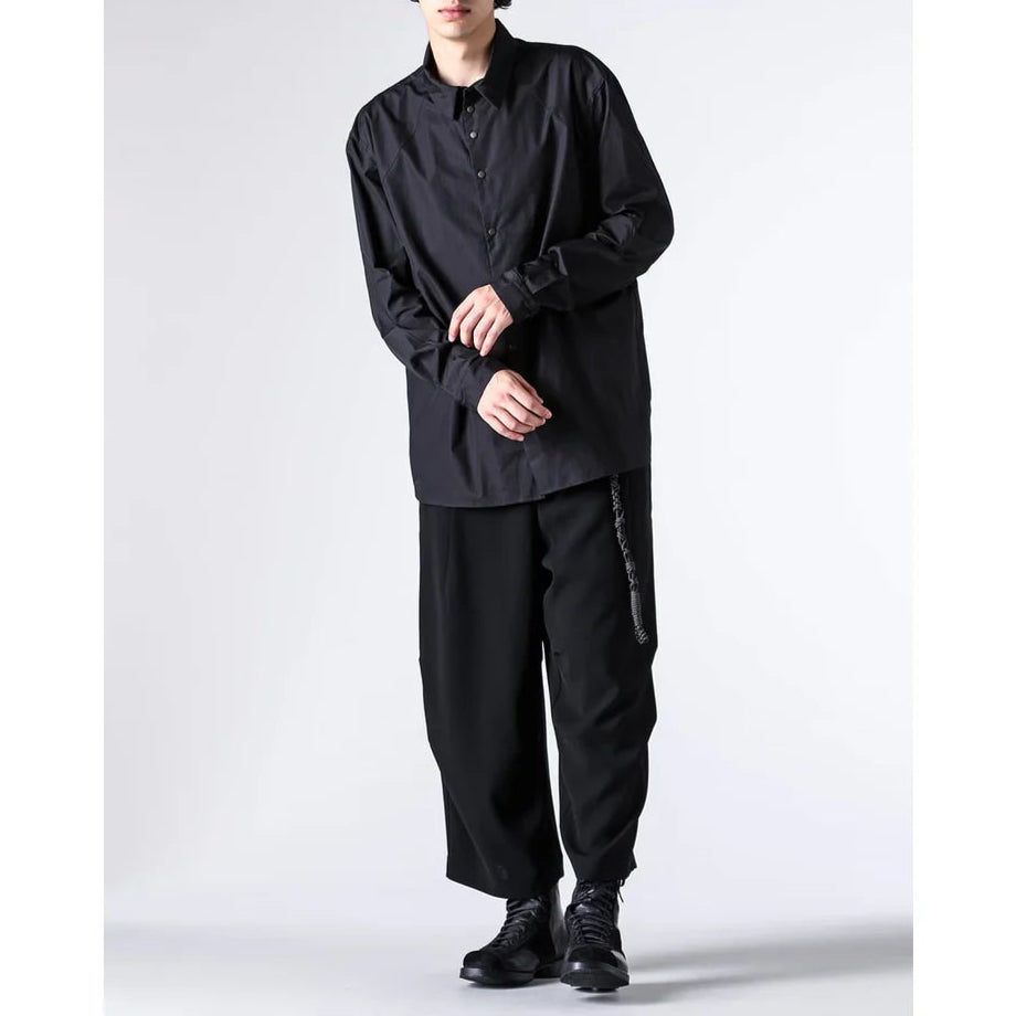 Black Baggy Cropped Leg Wool Pants
