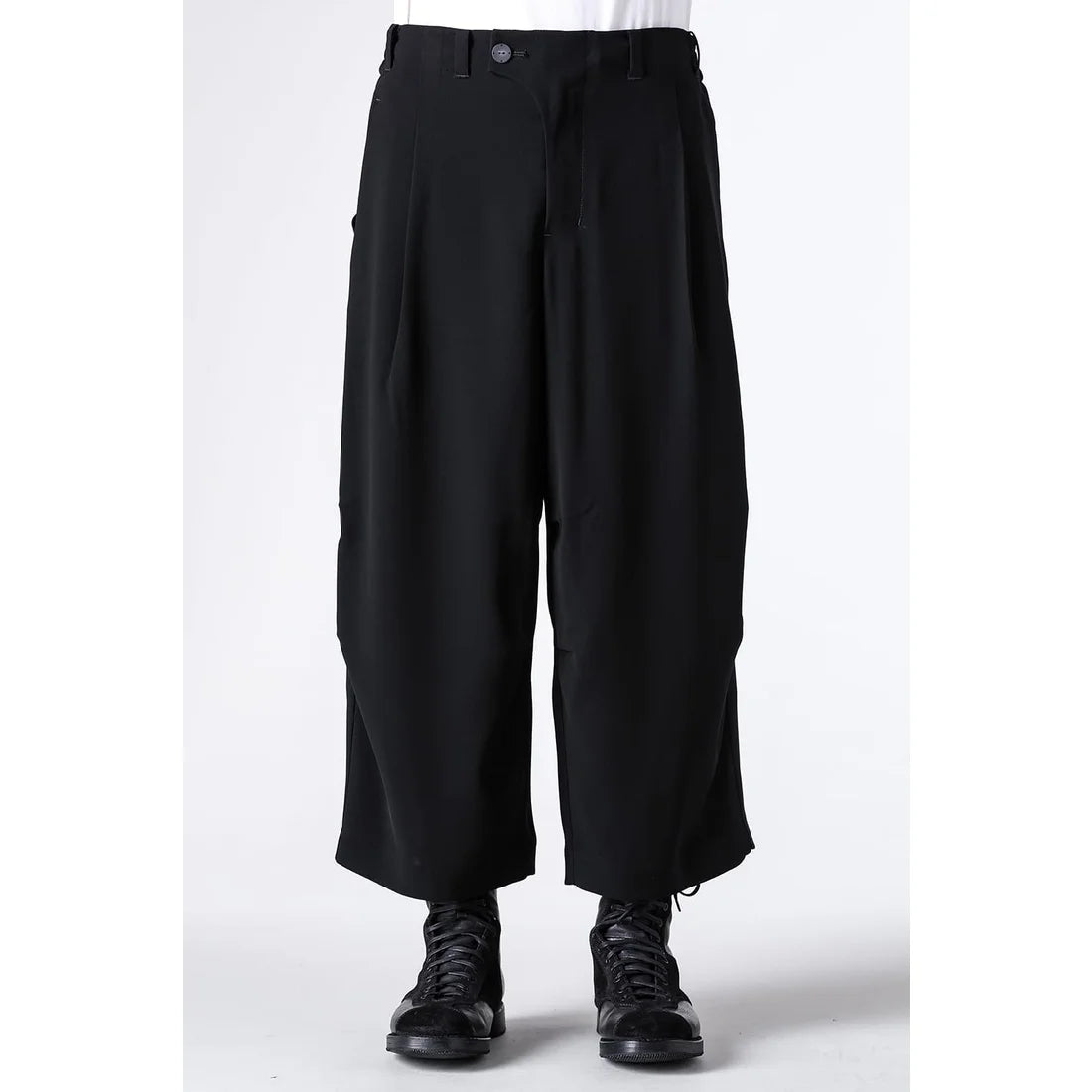 Black Baggy Cropped Leg Wool Pants