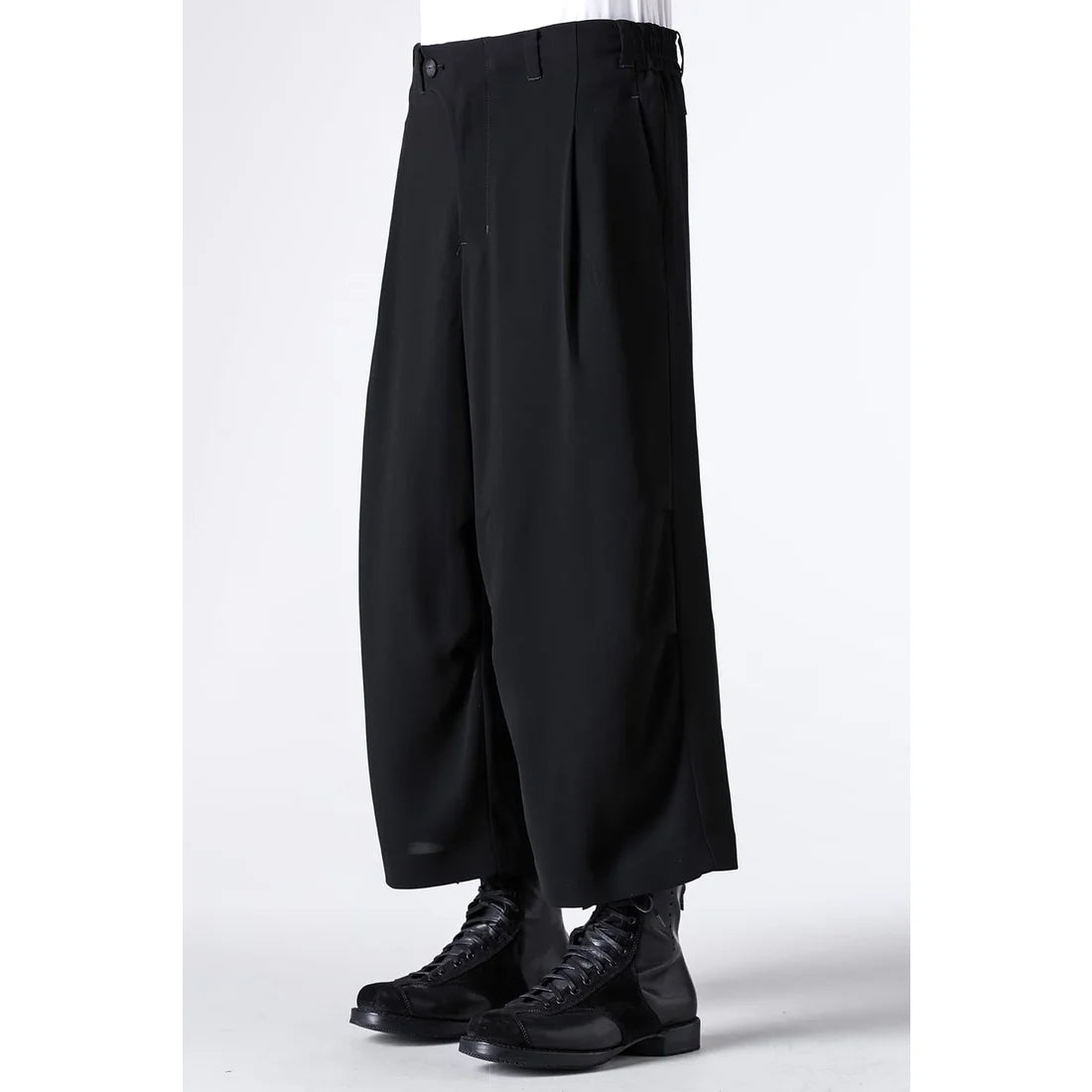 Black Baggy Cropped Leg Wool Pants