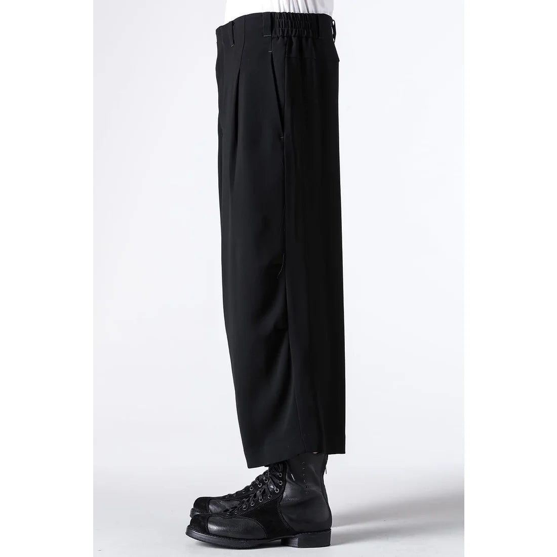 Black Baggy Cropped Leg Wool Pants