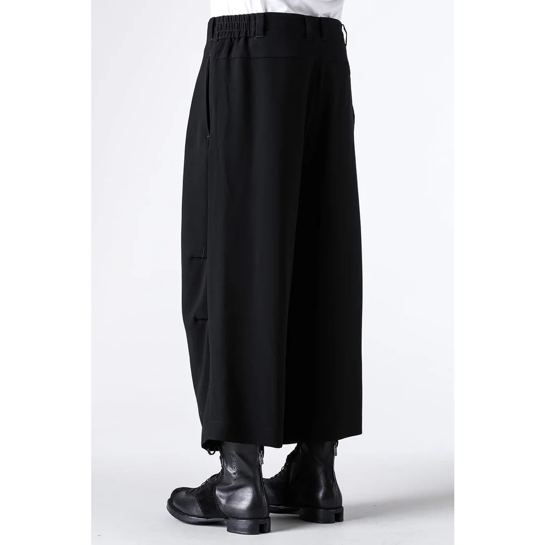 Black Baggy Cropped Leg Wool Pants