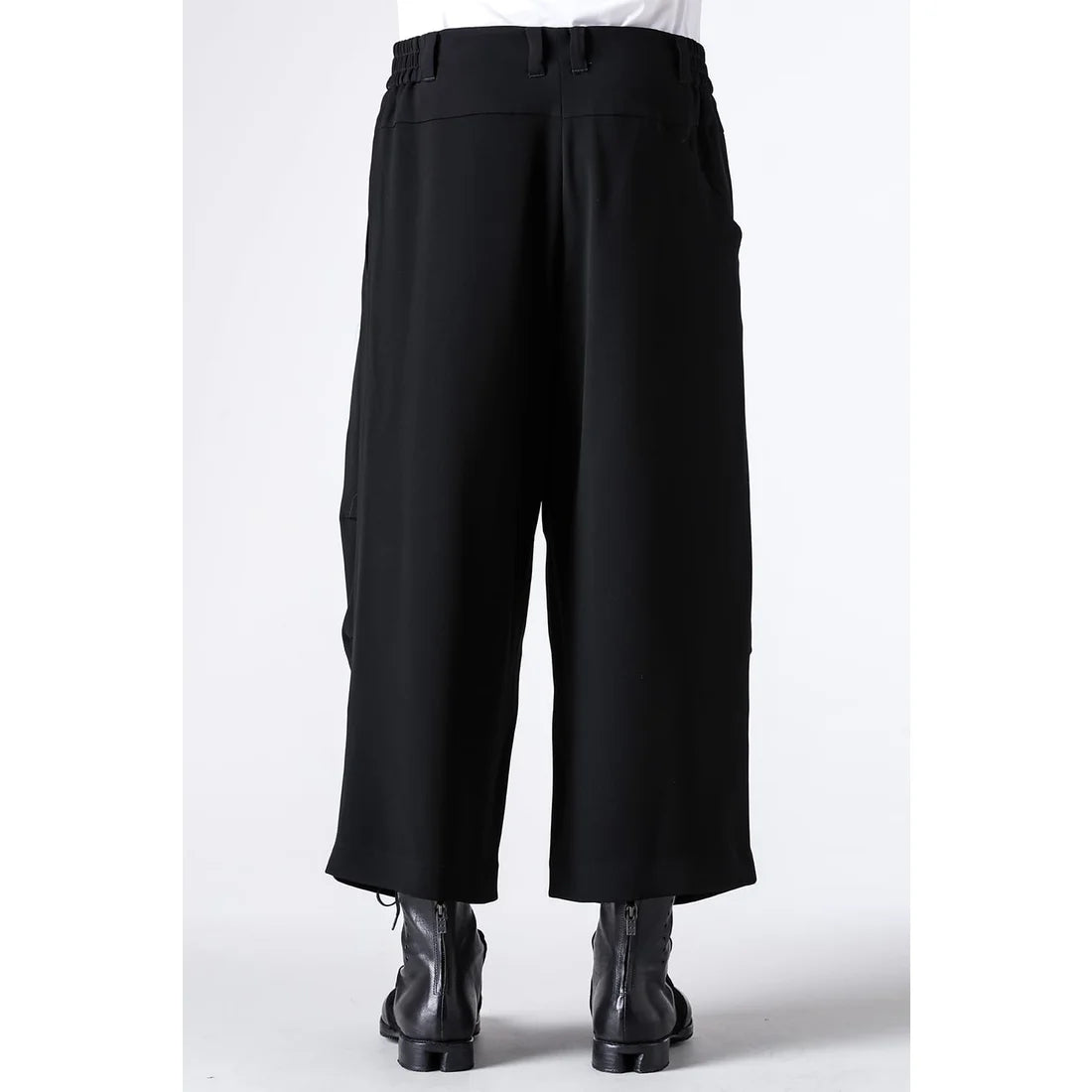 Black Baggy Cropped Leg Wool Pants