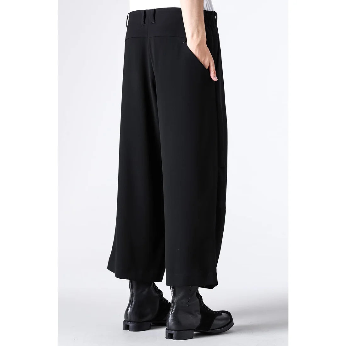 Black Baggy Cropped Leg Wool Pants