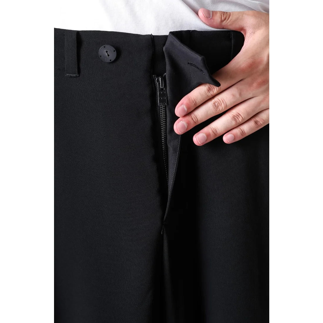 Black Baggy Cropped Leg Wool Pants