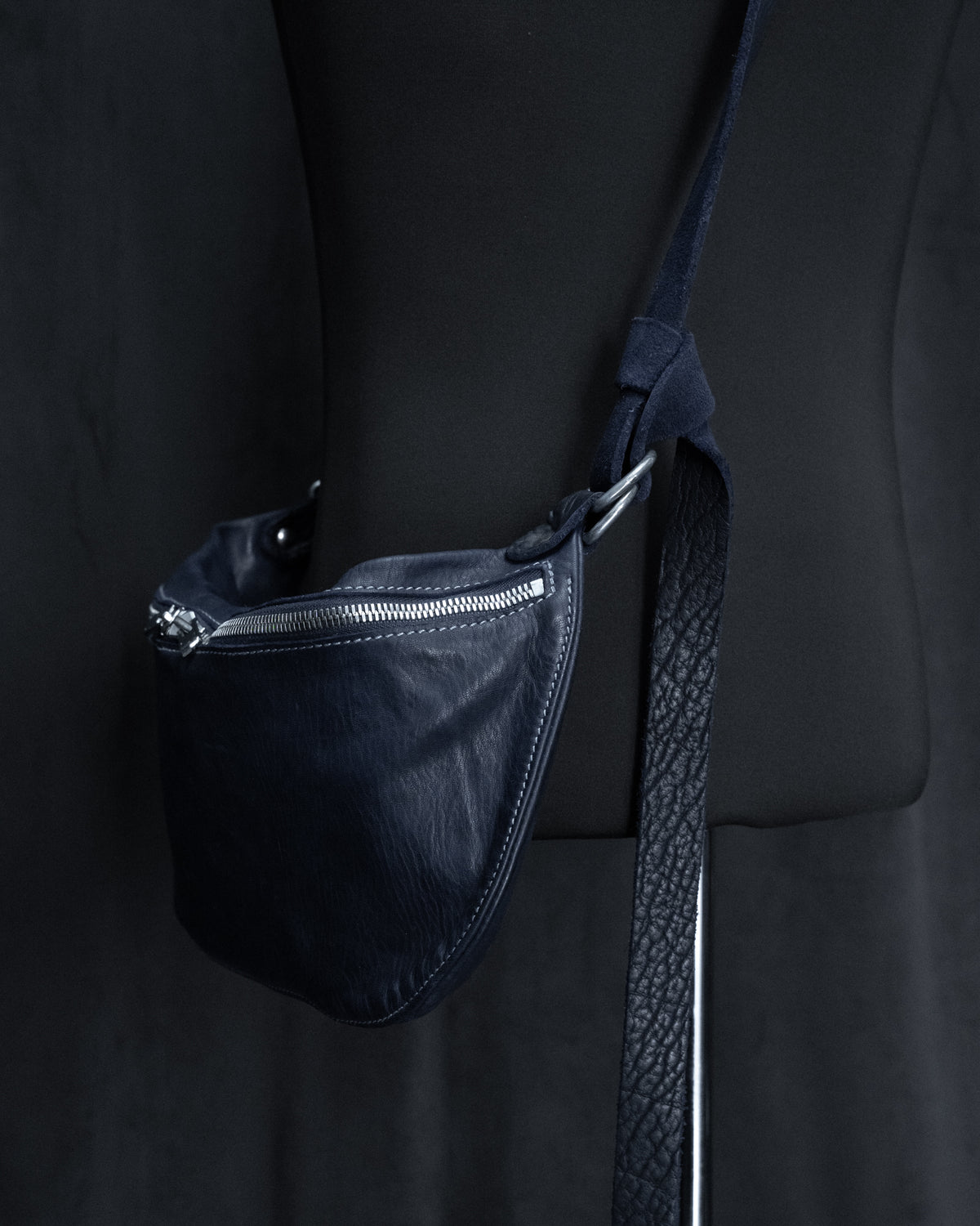 Dark Blue Soft Horse Leather Medium Belt Bag Q10M