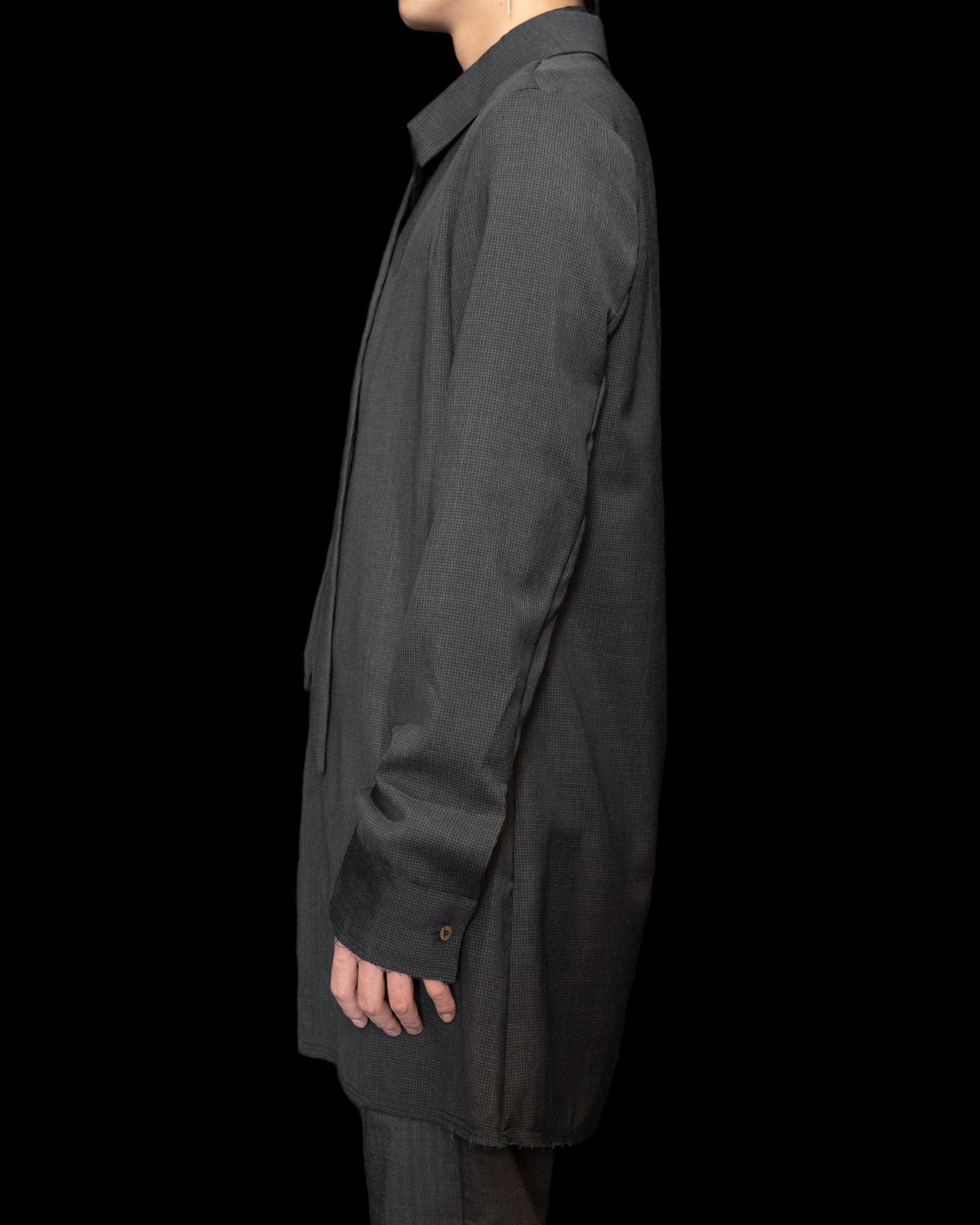 Off Black Tiny Check Long Shirt with Neck Scarf