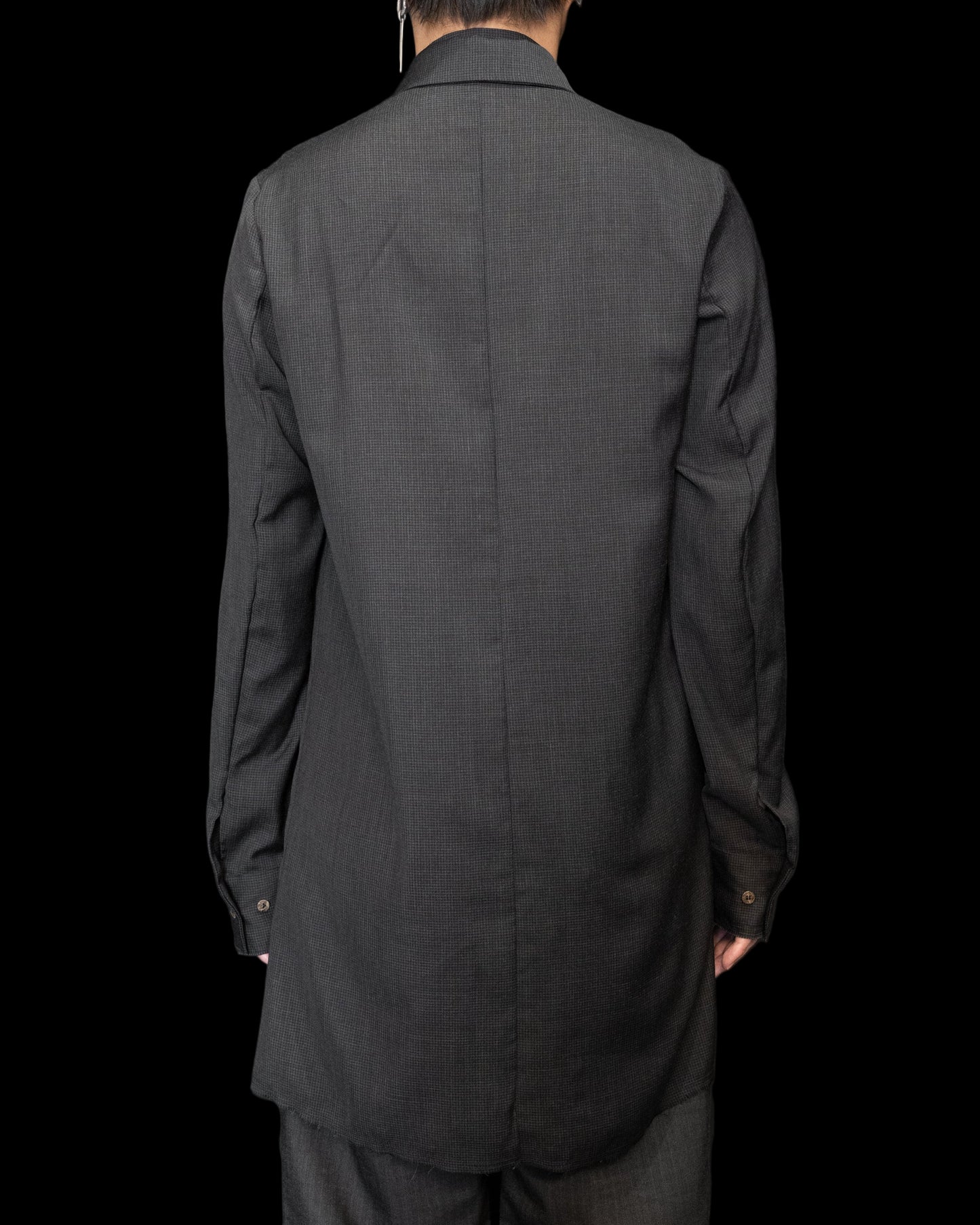 Off Black Tiny Check Long Shirt with Neck Scarf