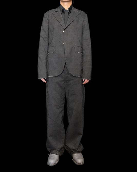 Dark Grey Silver Closure Raw Edge Peaked Lapel Blazer