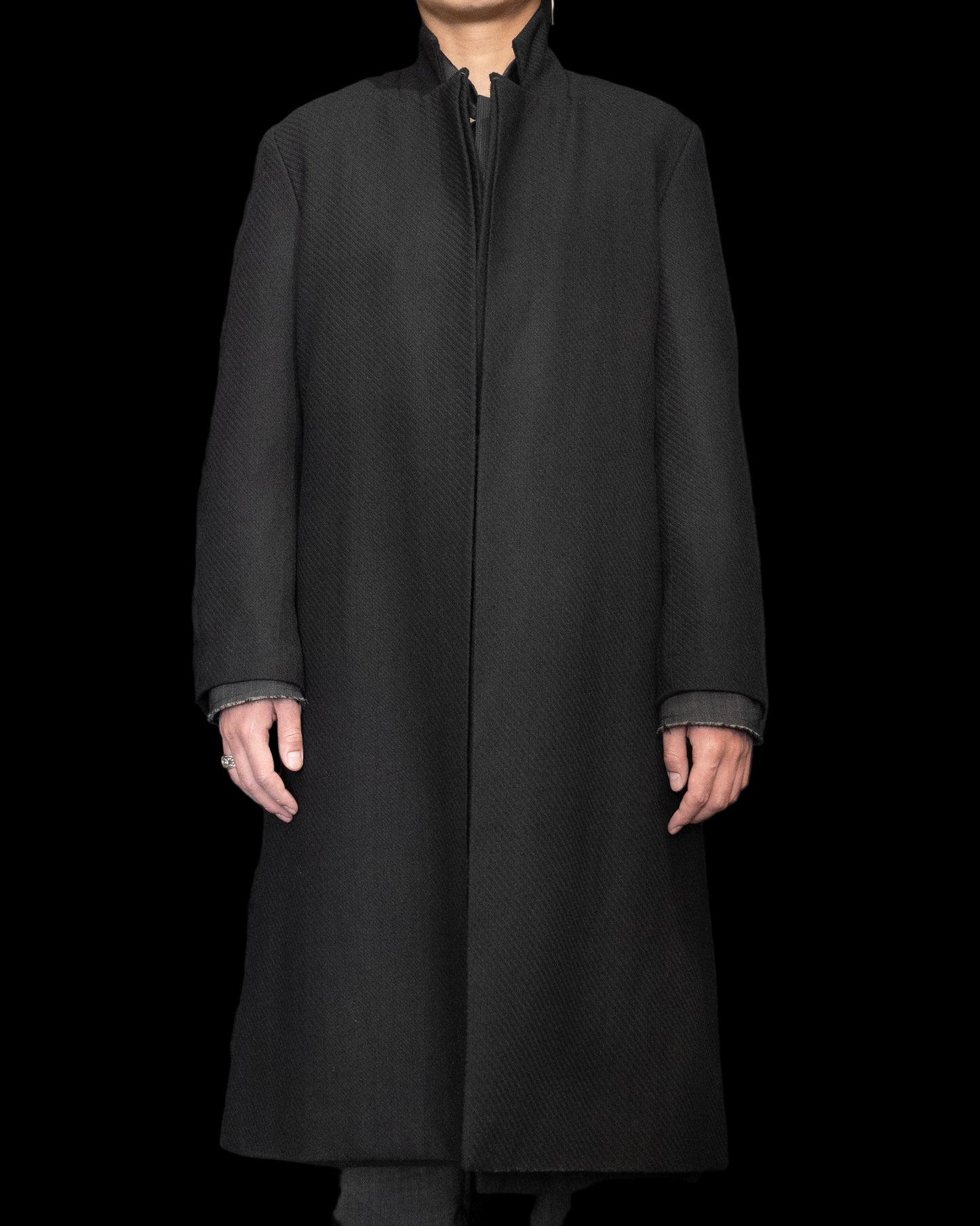 Off Black Unisex Relaxed Fit Adjustable Front Double Panel Coat