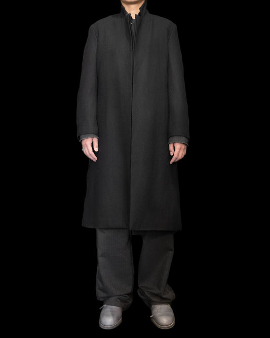 Off Black Unisex Relaxed Fit Adjustable Front Double Panel Coat