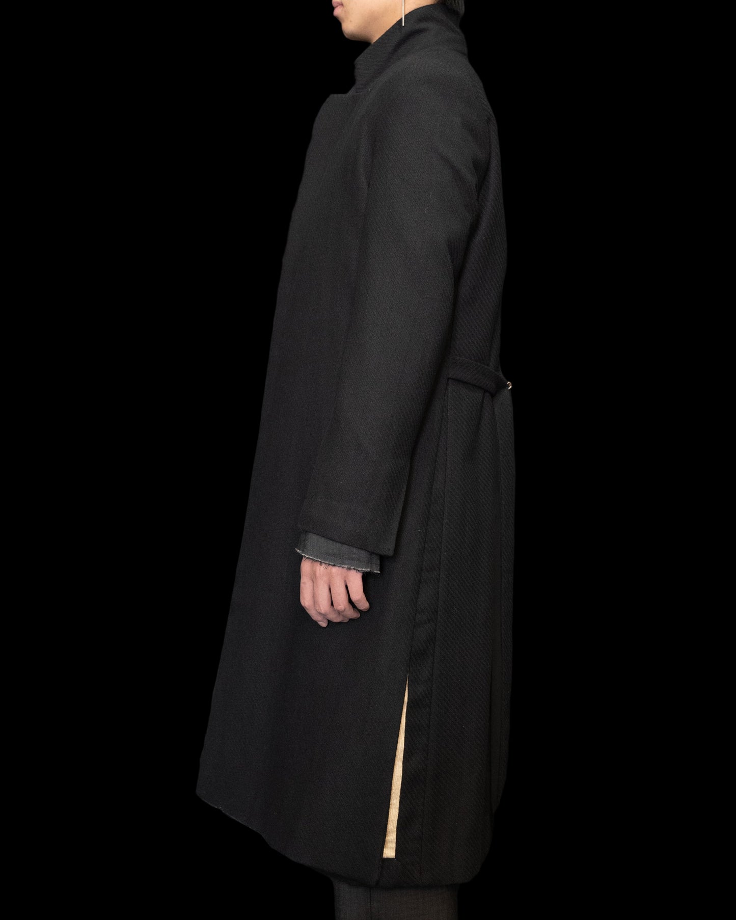 Off Black Unisex Relaxed Fit Adjustable Front Double Panel Coat