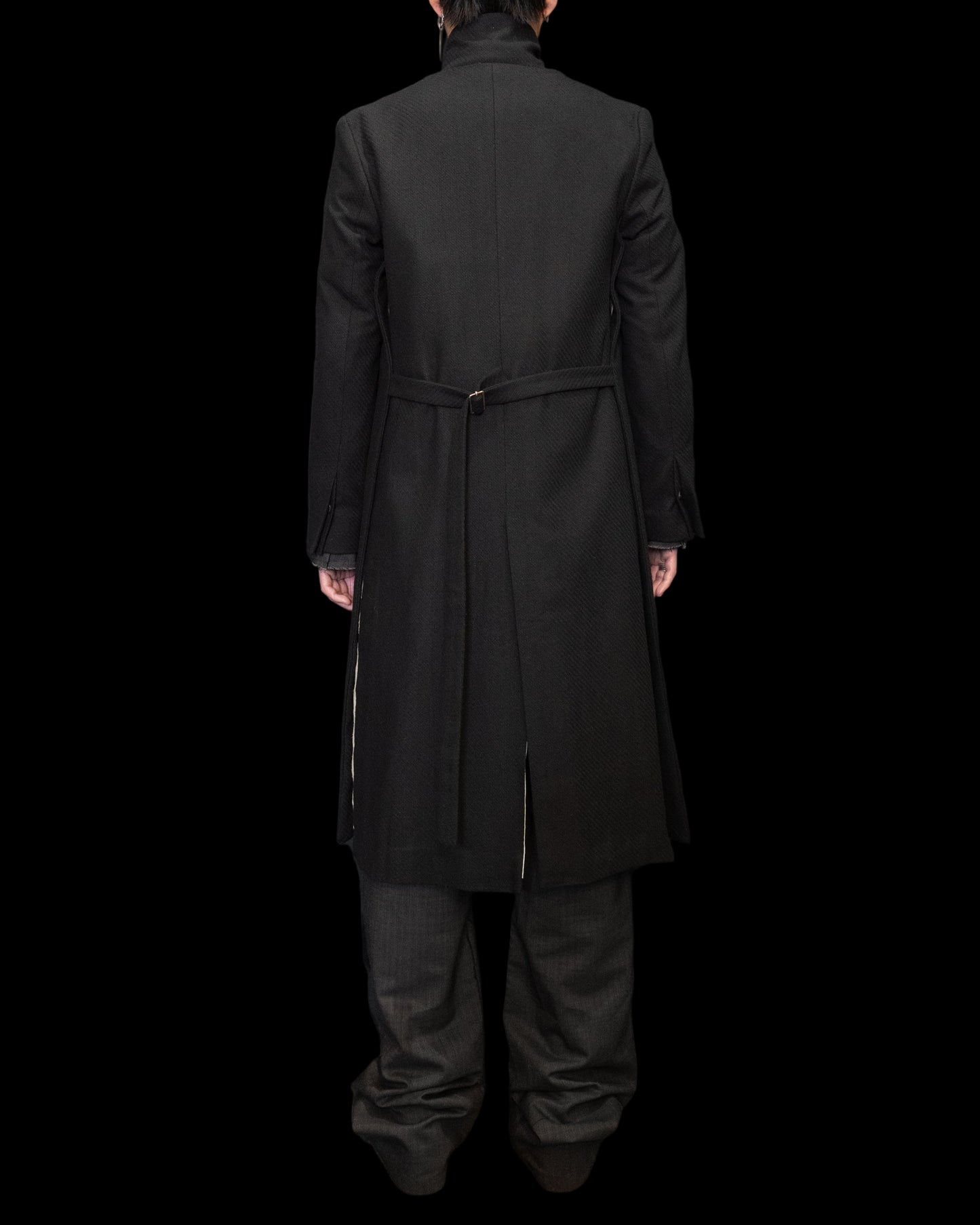 Off Black Unisex Relaxed Fit Adjustable Front Double Panel Coat