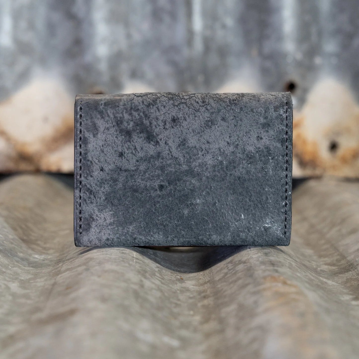 Grey Black Marmo Culatta Horse Leather Snap Card Holder